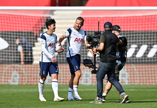 It was a day to remember for Tottenham's Son Heung-min, left, at Southampton after he scored four times, with all four assisted by Harry Kane, who grabbed the other goal in Spurs' 5-2 success