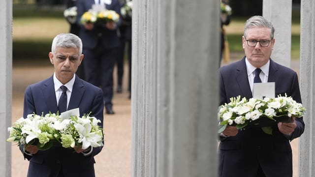 Mayor of London Sir Sadiq Khan (left) and Prime Minister Sir Keir Starmer lay wreaths at the 7/7 Memorial, in Hyde Park, London.