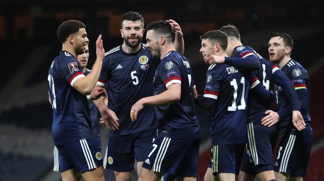 Scotland celebrate John McGinn's second goal