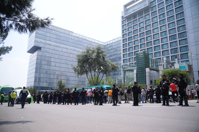 Police officers outside a hotel in Mexico City, ahead of England’s game against Mexico at the 2026 FIFA World Cup.