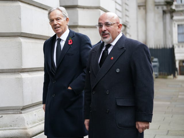 Former prime minister Tony Blair (left) and Nadhim Zahawi