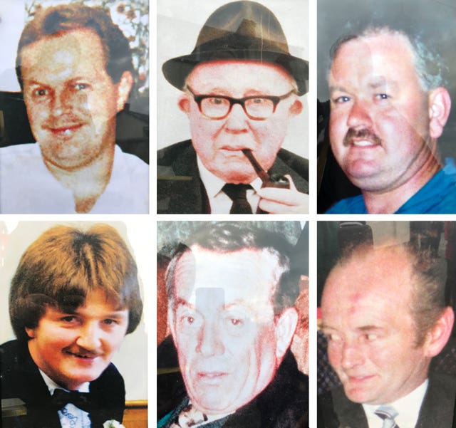 Patsy O’Hare, Barney Green, Adrian Rogan, Eamon Byrne, Daniel McCreanor and Malcom Jenkinson were killed in the Heights Bar