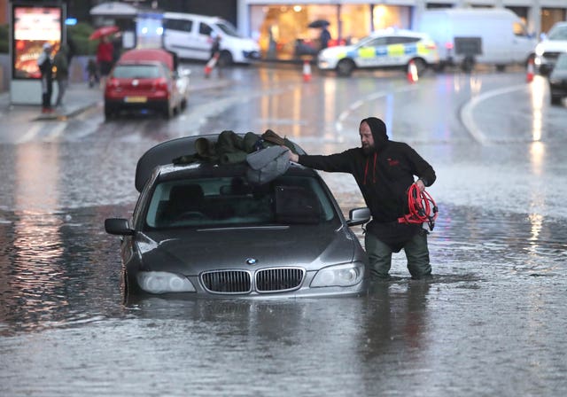 A flooded street in Sheffield