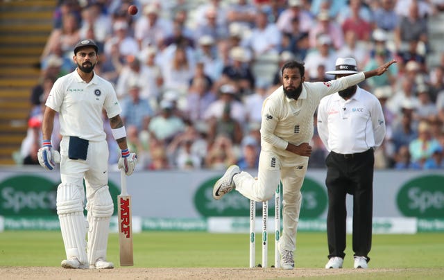 Adil Rashid bowling against India at Edgbaston