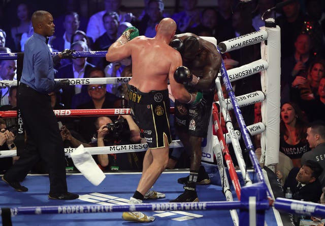 Deontay Wilder’s towel is thrown in by his corner to confirm victory for Fury 