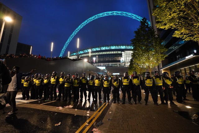 England fans and police outside Wembley Stadium