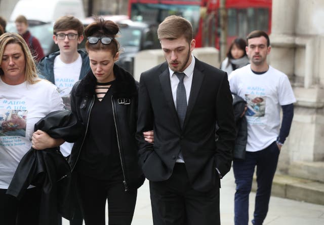 Kate James and Tom Evans arrive at the High Court (Jonathan Brady/PA)