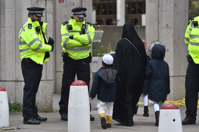 Worshippers arrive for midday prayers at the London Central Mosque, near Regent’s Park (Kirsty O'Connor/PA)