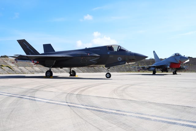 An F-35 jet and a Typhoon FGR4 at RAF Akrotiri in Cyprus.
