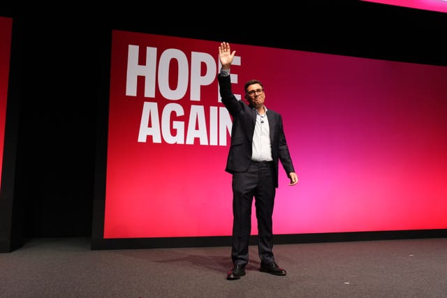 Prime Minister Andy Burnham delivering his keynote speech during the Labour party conference
