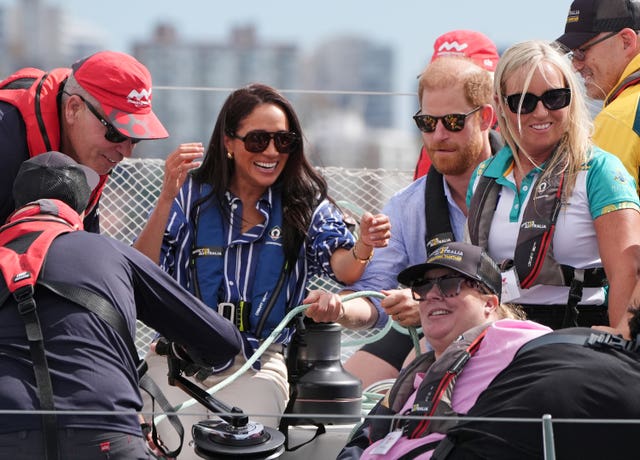 The Duke and Duchess of Sussex take part in a sailing event with members of Invictus Australia in Sydney Harbour