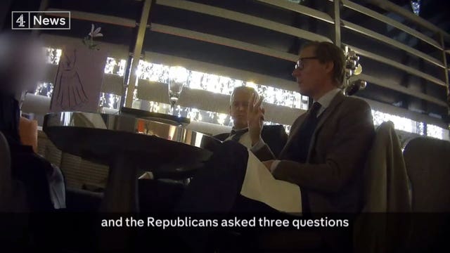 Cambridge Analytica (CA) chief executive Alexander Nix (right) was filmed talking about his company's role in the US presidential election during a meeting filmed at a London hotel (Channel 4 News/PA)