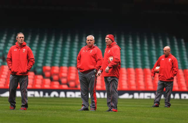 Gatland, centre left, with his coaching staff