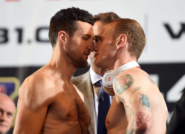 Froch, left, and Groves during the official weigh in at Wembley