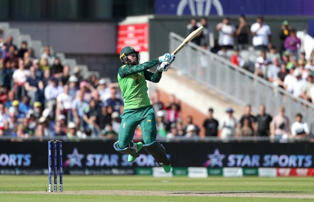 Rassie Van Der Dussen attacks the last ball of the innings but was caught out