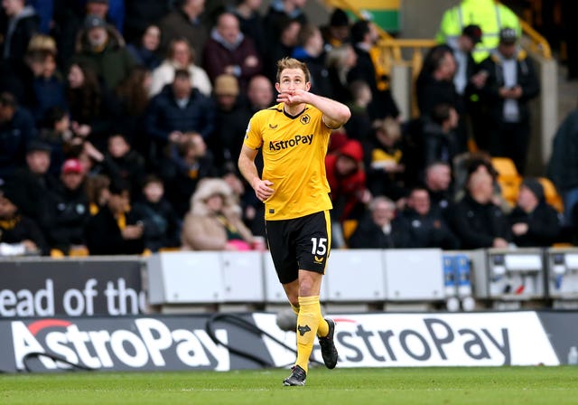 Craig Dawson celebrates his goal