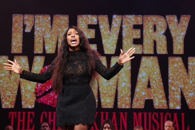 Alexandra Burke performs on stage during a preview of I’m Every Woman