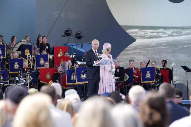 The King and Queen at the UK’s national commemorative event for the 80th anniversary of D-Day, hosted by the Ministry of Defence on Southsea Common in Portsmouth, Hampshire