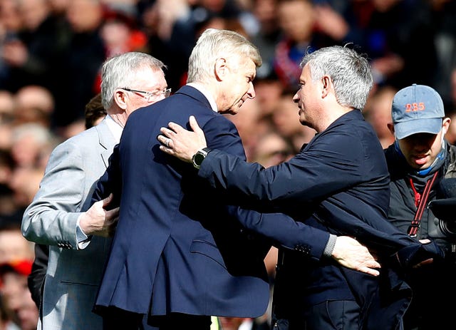 Arsenal manager Arsene Wenger (centre) with Manchester United boss Jose Mourinho (right) and Sir Alex Ferguson