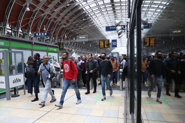 Passengers in Paddington Station in London, as train services continue to be disrupted following the nationwide strike by members of the Rail, Maritime and Transport union along with London Underground workers in a bitter dispute over pay, jobs and conditions