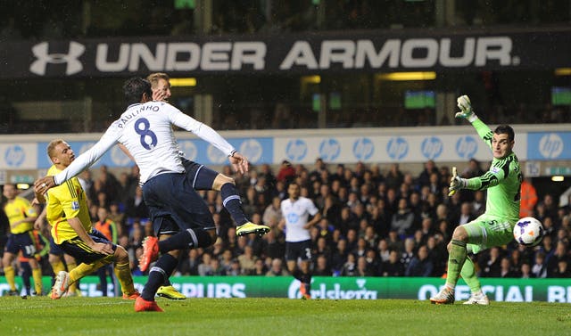 Harry Kane guided home a cross from Christian Eriksen ahead of team-mate Paulinho to get off the mark in the Premier League in a 5-1 victory over Sunderland towards the end of the 2013-14 season