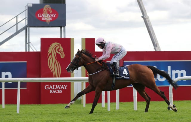 Galtee Mist and Gary Carroll coming home to win the Colm Quinn BMW Irish EBF Corrib Fillies & Mares Stakes