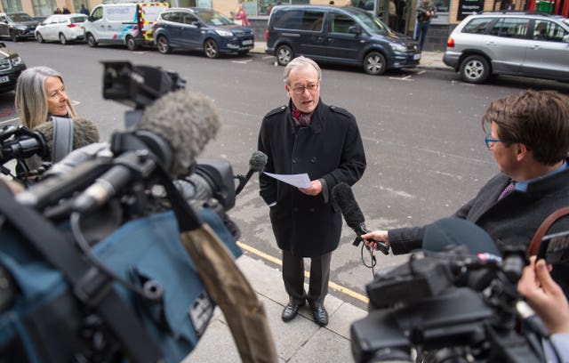 Daniel Janner QC speaks during a press conference outside the IICSA hearing building in London