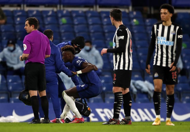 Chelsea’s Tammy Abraham was forced off with an ankle injury