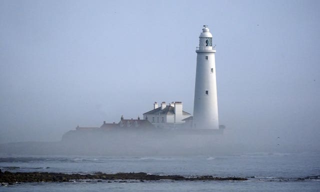 Mist surrounds St Mary’s Lighthouse in Whitley Bay
