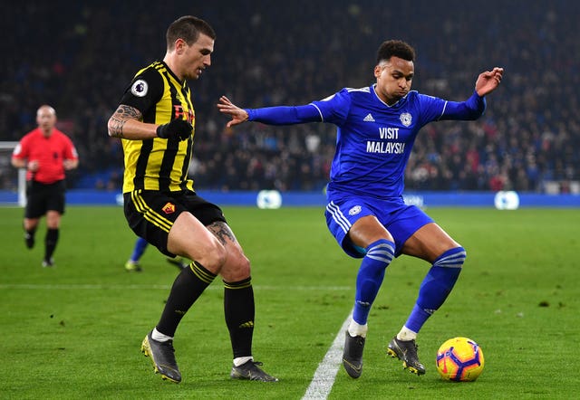 Daryl Janmaat, left, clashed with Josh Murphy in the penalty area