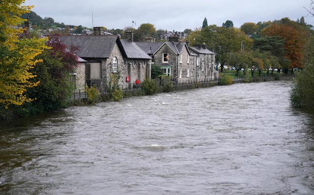 High water levels on the River Kent in Kendal, Cumbria
