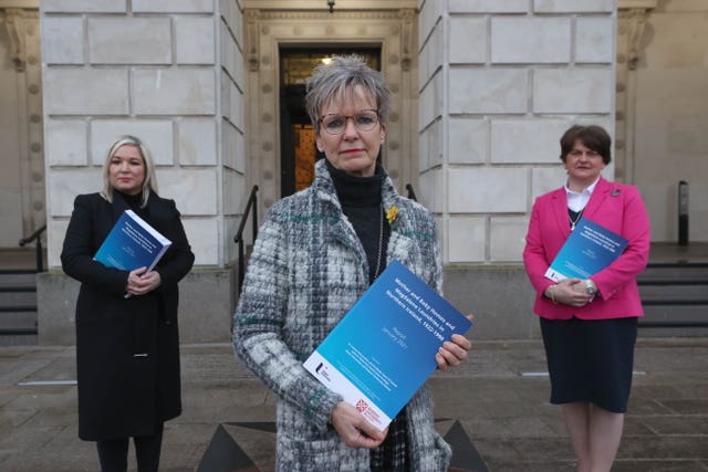 Judith Gillespie with Michelle O'Neill and Arlene Foster