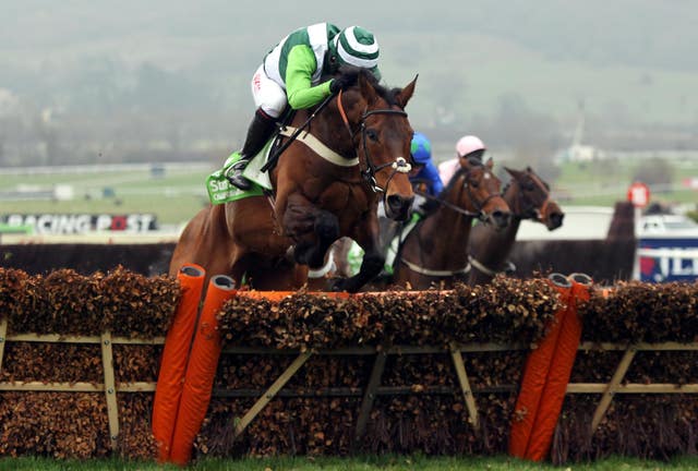 Rock On Ruby jumps the last in style to provide Noel Fehily with his first Champion Hurdle in 2012
