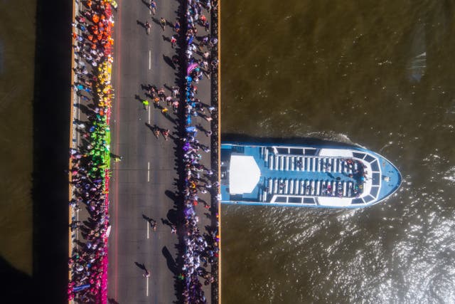 Runners make their way over Tower Bridge (Steven Paston/PA)