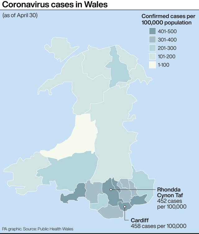 PA infographic about Coronavirus cases in Wales