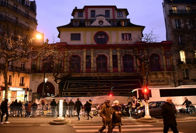 Floral tributes outside the Bataclan Theatre in memory of the victims of the Paris attacks