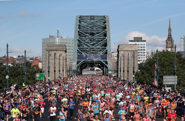 Runners cross the River Tyne at the 2017 Great North Run