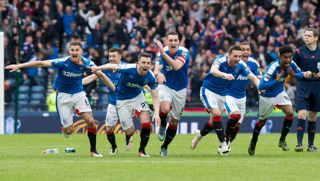 Rangers celebrate winning their Hampden shoot out