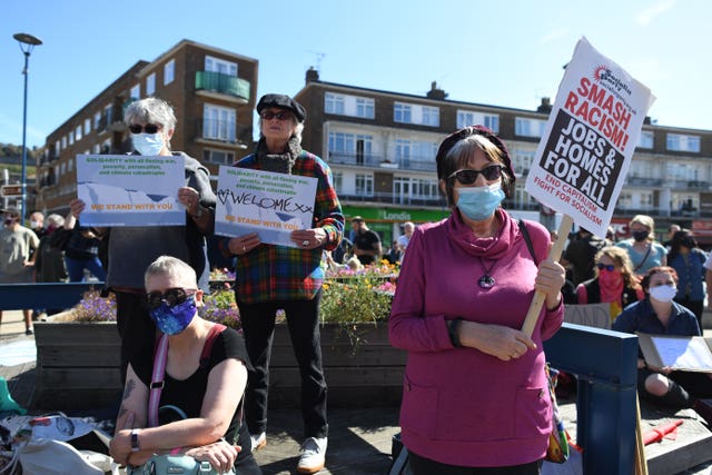 Demonstrators show their support for the migrants crossing the Channel