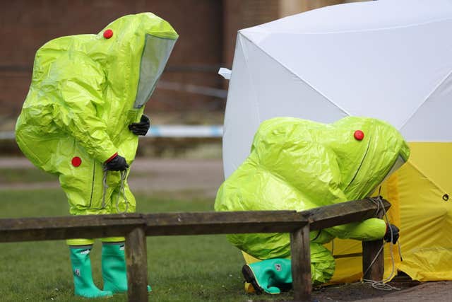 Personnel in hazmat suits have been examining sites in Salisbury following the nerve agent attack (Andrew Matthews/PA)