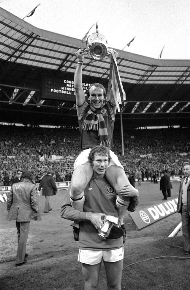 Ray Graydon celebrates Villa's League Cup win (PA)