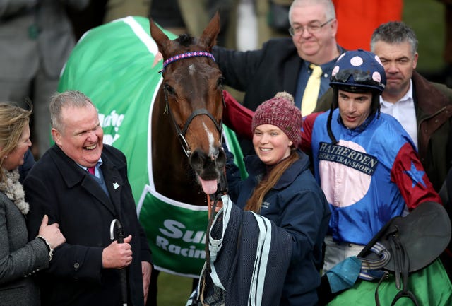 Paisley Park with trainer Emma Lavelle (left) and owner Andrew Gemmell (second left)