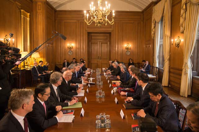Prime Minister Theresa May hosts a roundtable with Japanese investors in the UK at 10 Downing Street. (Daniel Leal-Olivas/PA)