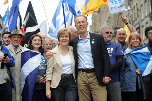 Nicola Sturgeon and Blair Jenkins with Yes Scotland supporters