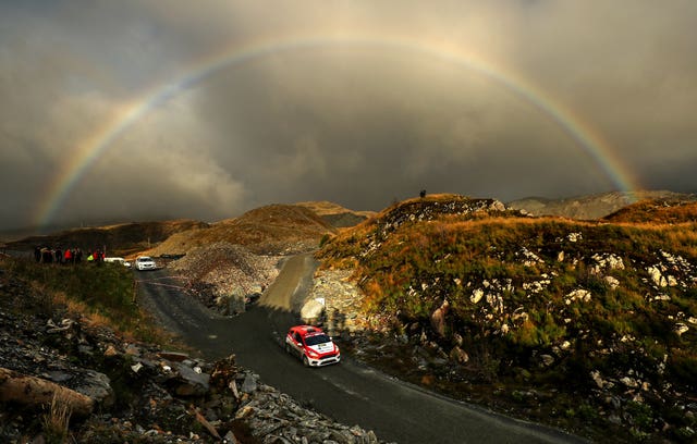 A rainbow lights up the rugged landscape as Great Britain's Ruairi Bell and Darren Garrod compete on day two of October's Wales Rally GB. Britain's most high-profile motor rally, held in Llandudno, was won by Estonian driver Ott Tanak, who went on to be crowned world champion