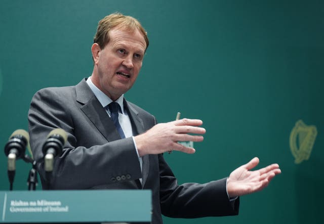 Minister for Justice Jim O’Callaghan speaking to the media at Government Buildings, Dublin