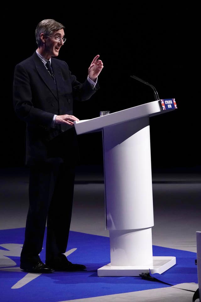 Jacob Rees-Mogg speaking at the Conservative Party annual conference at the International Convention Centre in Birmingham