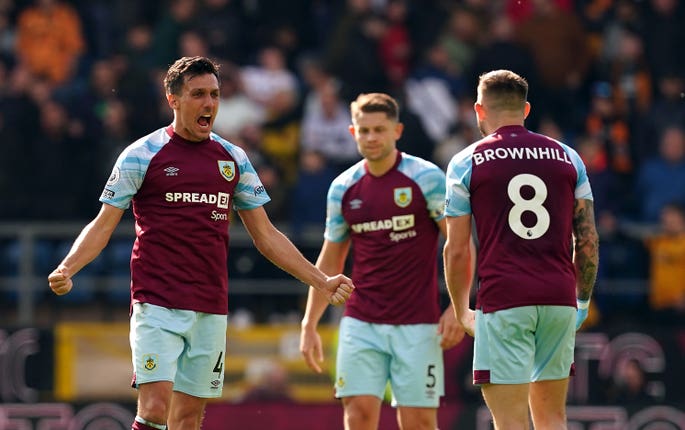 Jack Cork, left, scored for Burnley