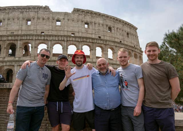 Liverpool FC fans at the Colosseum in Rome