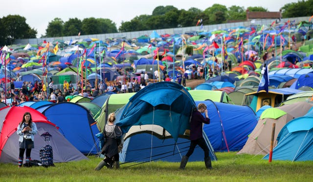 Colourful tents in a field at Glastonbury Festival